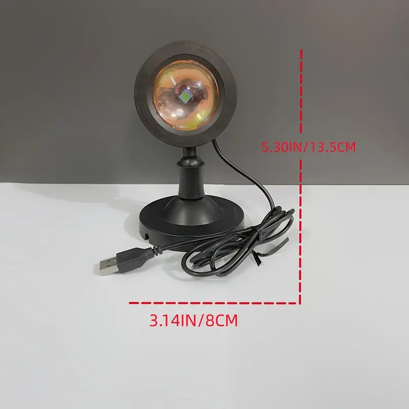 Sonnenuntergangslampe 360° – Maße: 13,5 cm hoch, 8 cm Standfuß